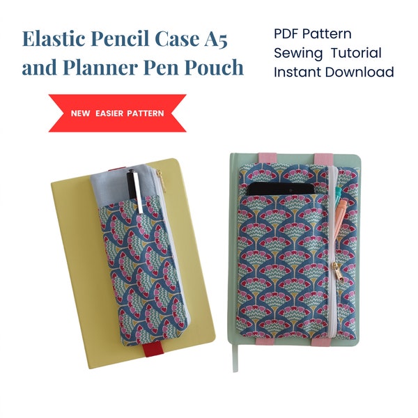 Planner Pen Case, Journal Sleeve Pattern, Elastic Pen Holder for Planner, Zippered Pencil Pouch, Sewing Pattern