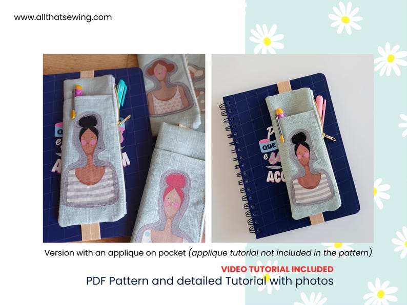 Notebook Elastic Pencil Case Sewing Pattern, Zipper Pencil Pouch PDF Pattern, Agenda Pen Holder, Journal Pen Pouch Sewing Tutorial image 10