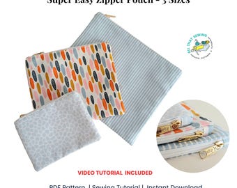 Super Easy Zipper Pouch PDF Sewing Pattern, Small Utility Pouch Sewing Tutorial, Beginner Level Pouch in 3 Sizes Tutorial