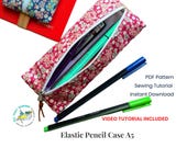 Elastic Pencil Case, Elastic Pen Pouch, Journal Pen Holder, A5 Planner Pen Case, Binder Pencil Pouch, PDF Sewing Pattern, School Supply