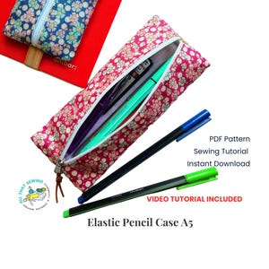 Elastische Federmäppchen, Elastische Stift Tasche, Journal Stift Halter, A5 Planer Stift Tasche, PDF Schnittmuster, Schule Bedarf