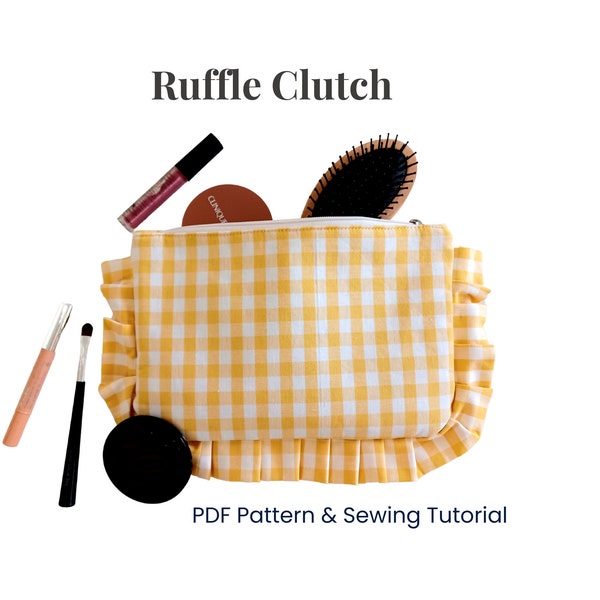 Koppeling patroon PDF, schoudertasje koppeling portemonnee, make-up tas naaipatroon, Ruffle tas