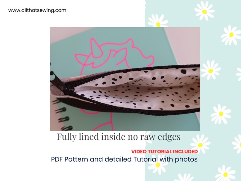 Notebook Elastic Pencil Case Sewing Pattern, Zipper Pencil Pouch PDF Pattern, Agenda Pen Holder, Journal Pen Pouch Sewing Tutorial image 4