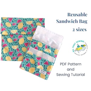Snack Bag Pattern, Reusable Lunch Bag, Zero Waste Bag, Sandwich Bag 2 Sizes, PDF Sewing Pattern, Eco friendly bag