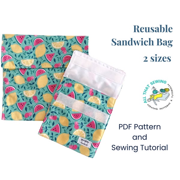 Snack Bag Pattern, Reusable Lunch Bag, Zero Waste Bag, Sandwich Bag 2 Sizes, PDF, Sewing Pattern - Eco friendly bag