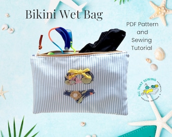 Wet Bikini Bag Pattern, Wet bag for beach, Waterproof Swimsuit Bag, Wet Bag Pattern PDF, Sewing Pattern