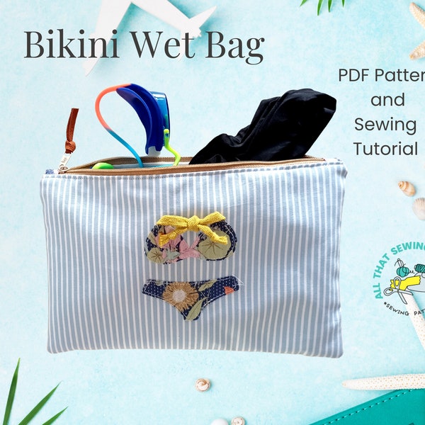 Wet Bikini Bag Pattern, Wet bag for beach, Waterproof Swimsuit Bag, Wet Bag Pattern PDF, Sewing Pattern