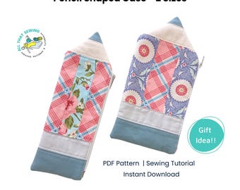 Pencil Shaped Case Pattern, Quilted Pencil Case, Zipper Pen Pouch, Teacher Pencil Pouch, PDF, Sewing Pattern