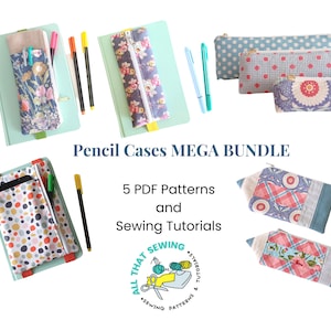Pencil Cases Sewing Bundle, Pencil Pouch Pattern, Elastic Pencil Case, Pen Sleeve, Sewing Pattern PDF
