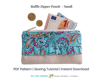 Coin Purse with Ruffle, Ruffle Purse, Small Wallet with Zipper, Sewing Pattern