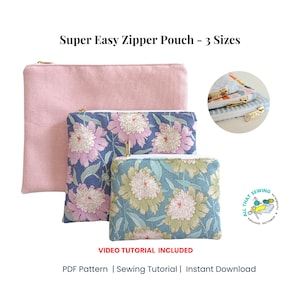 Simple Zipper Pouch Sewing Pattern, Easy Zipper Pouch Pattern, Flat Pouch Pattern in 3 Sizes