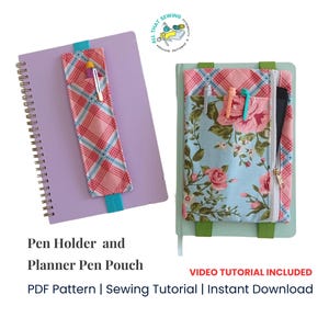 Elastic Pen Holder Bookmark Pattern, Pen Pouch A5 Notebook Pattern, PDF Sewing Pattern, Video Tutorial