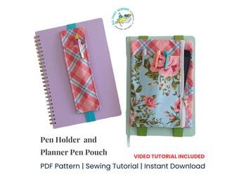 Elastic Pen Holder Bookmark Pattern, Pen Pouch A5 Notebook Pattern, PDF Sewing Pattern, Video Tutorial