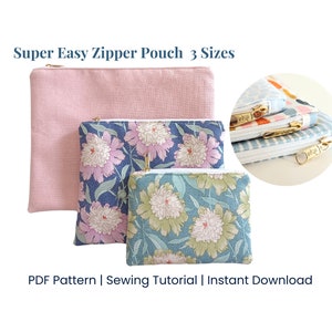Super Easy Zipper Pouch PDF Sewing Pattern, Small Utility Pouch Sewing Tutorial, Beginner Level Pouch in 3 Sizes Tutorial