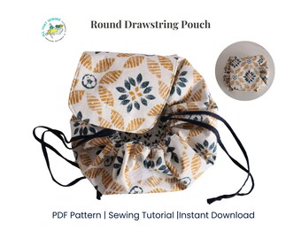 Round Cosmetic Bag, Scrunch Bag Pattern, Drawstring Makeup Bag, Sewing Pattern