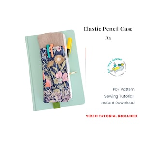 ノート型伸縮性ペンケースの縫製パターン、ファスナー付きペンケースのPDFパターン、アジェンダペンホルダー、ジャーナルペンケースの縫製チュートリアル