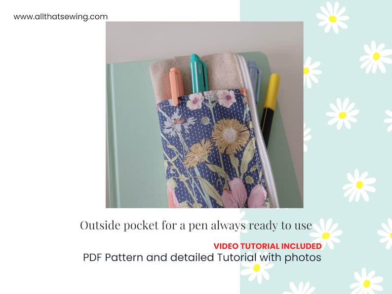 Notebook Elastic Pencil Case Sewing Pattern, Zipper Pencil Pouch PDF Pattern, Agenda Pen Holder, Journal Pen Pouch Sewing Tutorial image 9