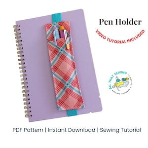 Journal Pen Holder Pattern, DIY Pen Holder for Notebook, Elastic Bookmark Video Tutorial, Pen Sleeve for A5 Notebook, PDF Sewing Pattern