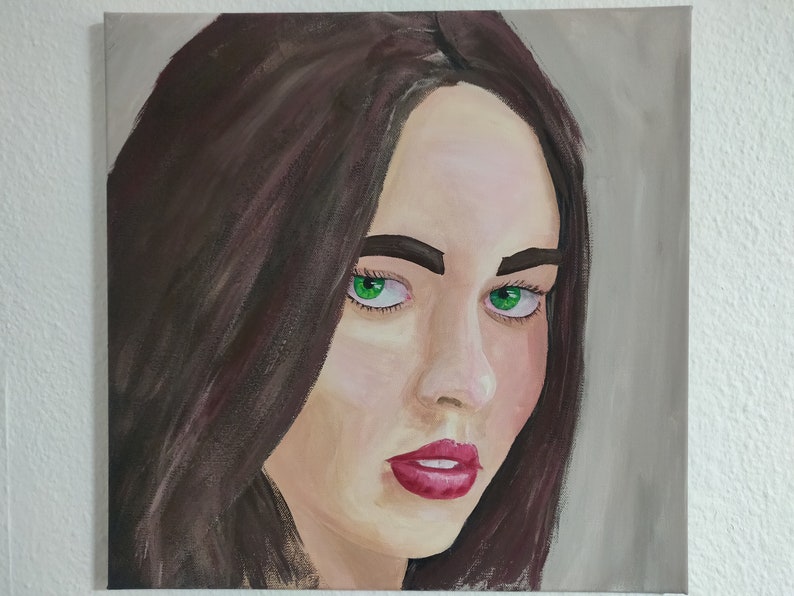 Acrylic painting unique, woman portrait, 40 cm x 40 cm image 2