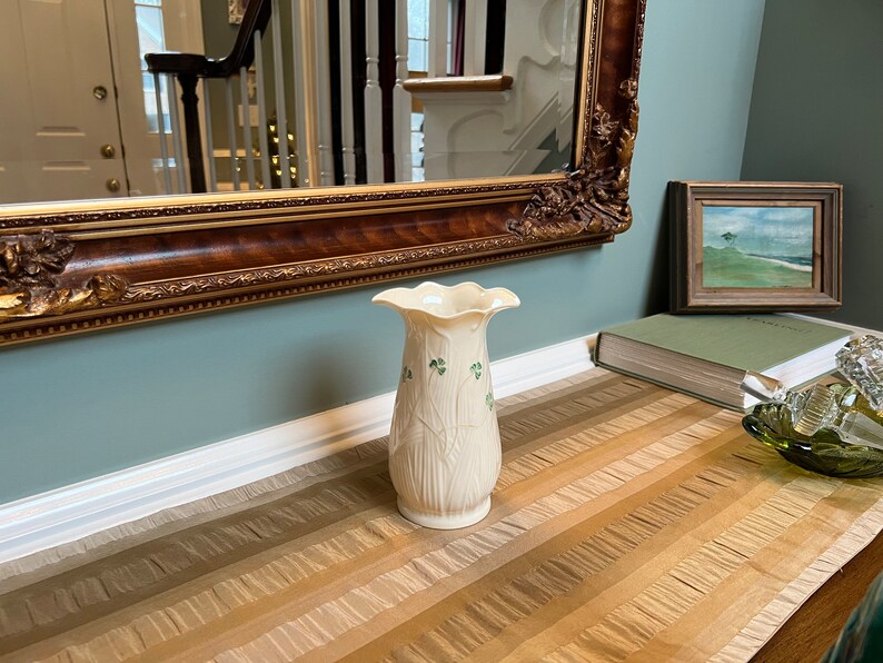 Vintage Belleek Parian China Liffey Vase With Shamrocks Etsy