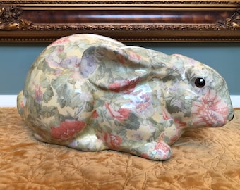 Vintage Mikasa Bunny Rabbit Pastel Porcelain Large August Bunny Rabbit “Decoupage Style”, Global Studios, France