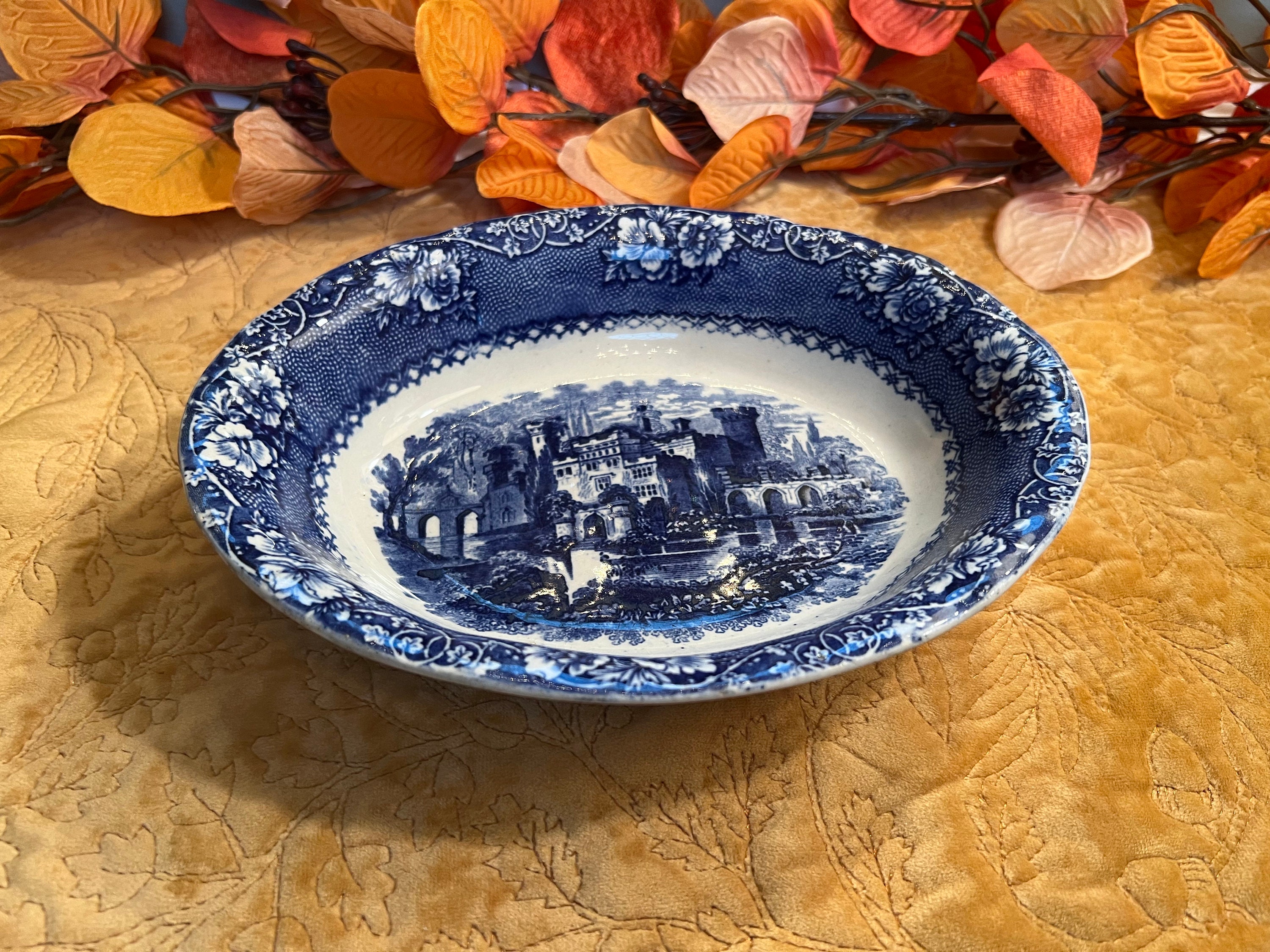 Antique Alhambra Flow Blue Transferware 1850s Oval Serving Bowl England ...