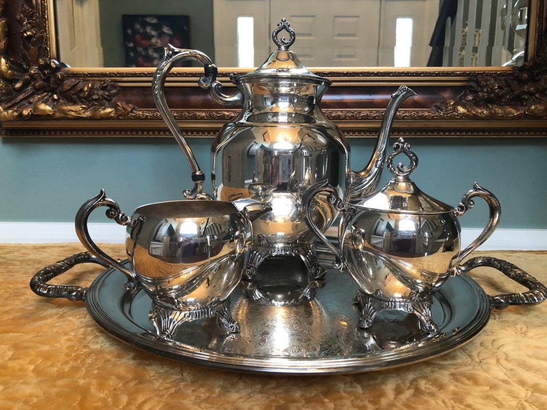 Vintage Silver Tea Service Silver Plate on Copper Tea Service With Tray