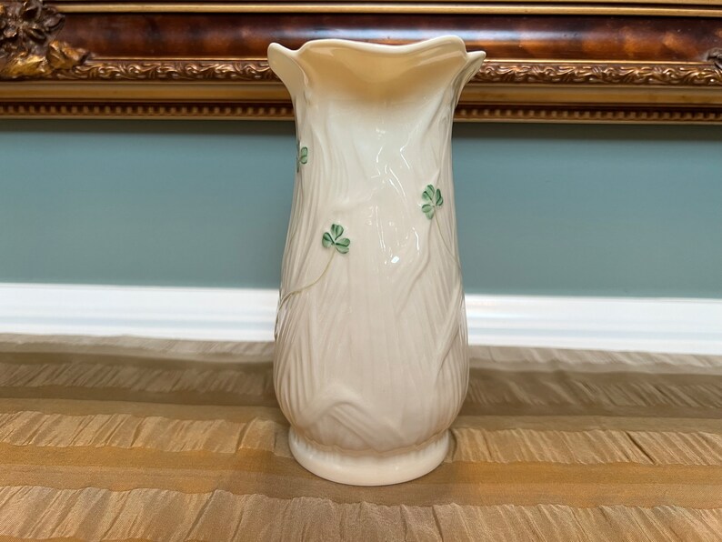 Vintage Belleek Parian China Liffey Vase With Shamrocks Etsy