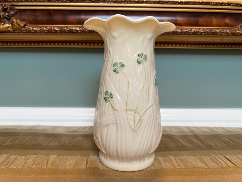 Vintage Belleek Parian China Liffey Vase With Shamrocks Etsy