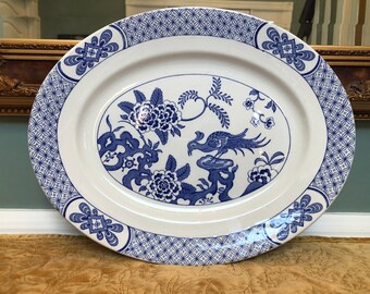 Blue Willow inspired yarn bowl lovebirds chinoiserie