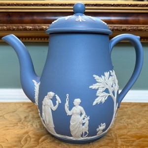 Vintage Blue Wedgwood Jasperware  Coffee Pot / Teapot