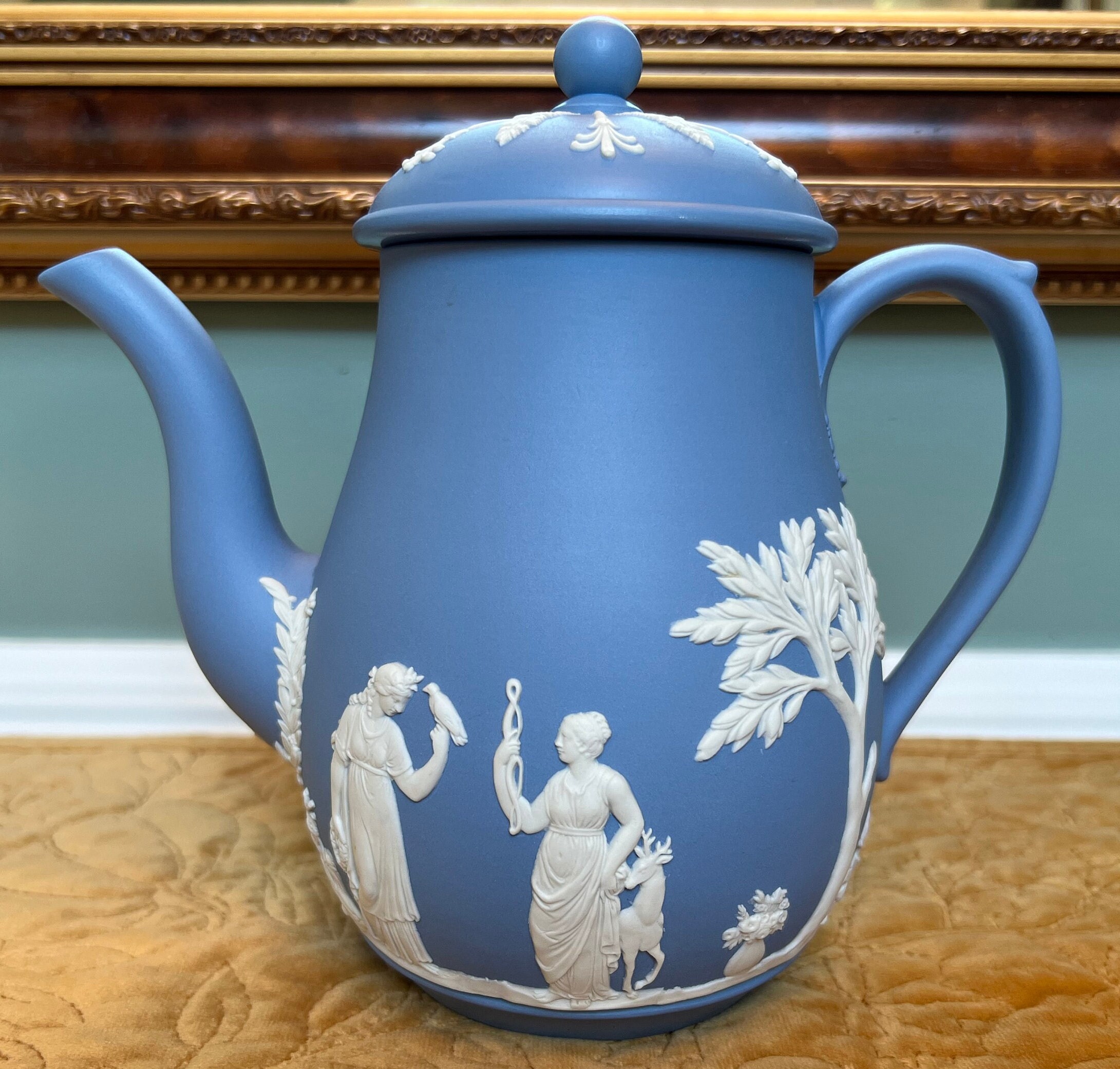 アンティーク雑貨  JASPER WARE TEAPOTS Vintage Blue Wedgwood Jasperware Coffee Pot / Teapot - Etsy