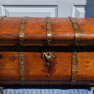 RARE! 1800&#39;s Amazing One of a Kind Hand Carved Jenny Lind Steamer Trunk, Pirates Chest, Treasure Chest with Incredible Patina & Character