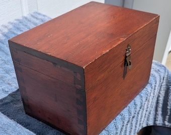 RARE Find! Gorgeous Antique Hand Carved Solid Oak Storage Box, Document Box with Superior Dovetails Woodwork & Solid Forged Brass Hinges