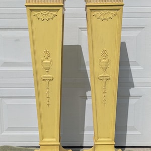 Museum Find! Gorgeous High Quality Ornate Antique Hand Carved Pair of Neoclassical or French Paint-Decorated Column Pedestals, Plant Stands