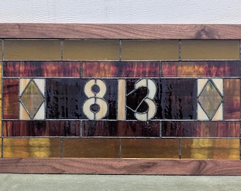 Museum Find! Stunning Early 1900's Stained & Leaded Glass Transom Window Fantastic Design and Colors with Gorgeous Hand Crafted Walnut Frame