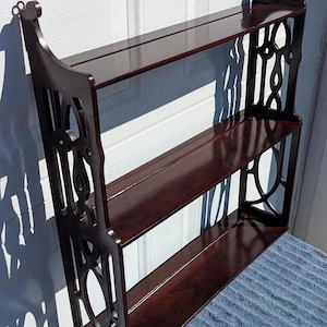 RARE!  Gorgeous 1930&#39;s Edwardian Ornate Solid Mahogany Hand Carved Wall Shelf Wall Display Wall Hanging with Amazing Hand Crafted Fretwork