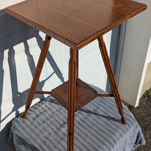 RARE Find! Wonderful Antique Hand Carved Oak Side Table, Plant Stand with Ornate Carved & Turned Legs with Beautiful Second Tier
