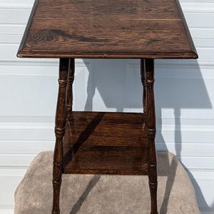 RARE Find! Wonderful Antique Hand Carved Ornate Solid Oak Side Table, Accent Table, Plant Stand with Hand Turned Legs
