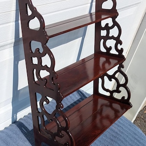 RARE!  Gorgeous 1930&#39;s Edwardian Ornate Solid Mahogany Hand Carved Wall Shelf Wall Display Wall Hanging with Amazing Fretwork