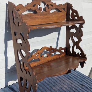 RARE Fantastic Quality!  Gorgeous Ornate Solid Walnut Carved Wall Shelf, Wall Display with Amazing One of a Kind Fretwork and Carvings