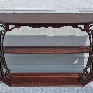 RARE! Gorgeous 1940&#39;s Ornate Solid Mahogany Hand Carved Wall Shelf, Wall Display, Wall Hanging with Wonderful Design & Amazing Fretwork