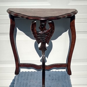 RARE Find!  Antique Walnut Half Moon Ornate Carved Eagle Side Table