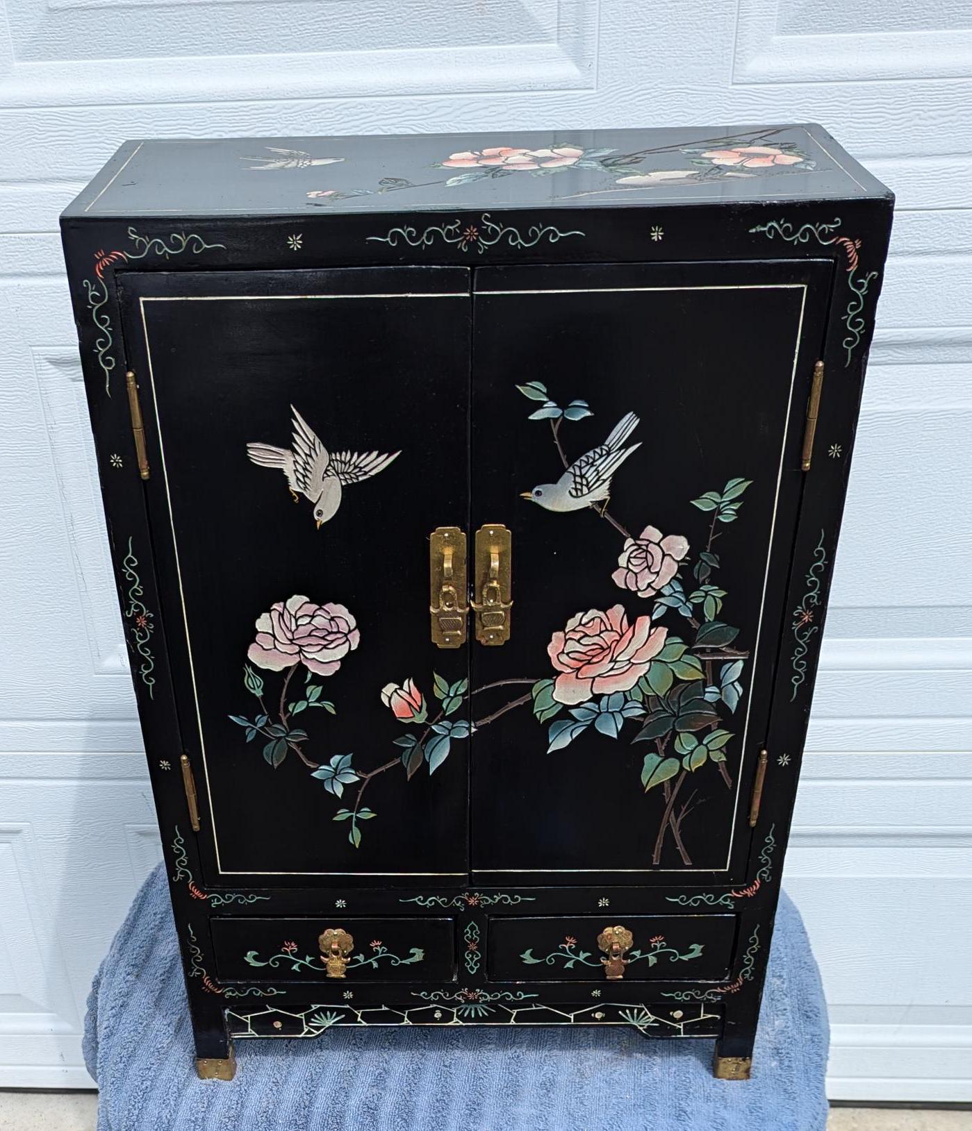 RARE Find! Beautiful Vintage Asian Storage Cabinet With Black