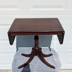 RARE Find! Gorgeous Hand Crafted Mahogany Drop Leaf Side Table, End Table with Amazing Ornate Hand Turned Pedestal & Brass Claw Feet