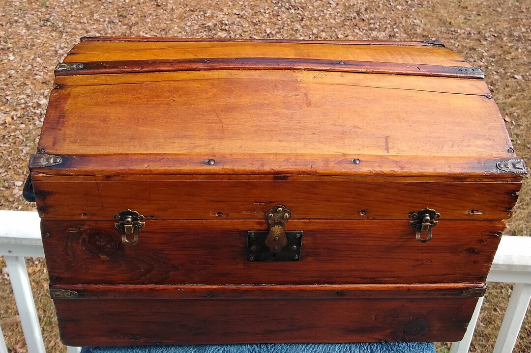 Amazing Patina Rare Wonderful 1800's Small Wooden Steamer Trunk