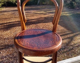 Amazing 1800's  Hand Carved Wooden Childrens Bent Back Chair