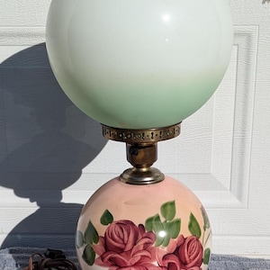 Estate Find! Beautiful Vintage Hand Painted Floral Gone with the Wind Hurricane Lamp