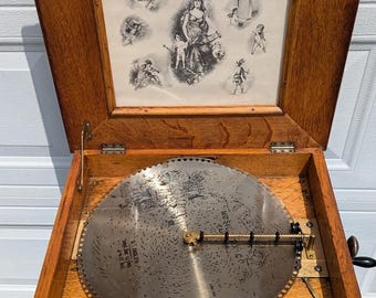 Vintage Swiss Music Box Thorens Wood With Six Disks (V8993 Vintage Swiss Music Box Thorens Wood With Six Disks (V8993