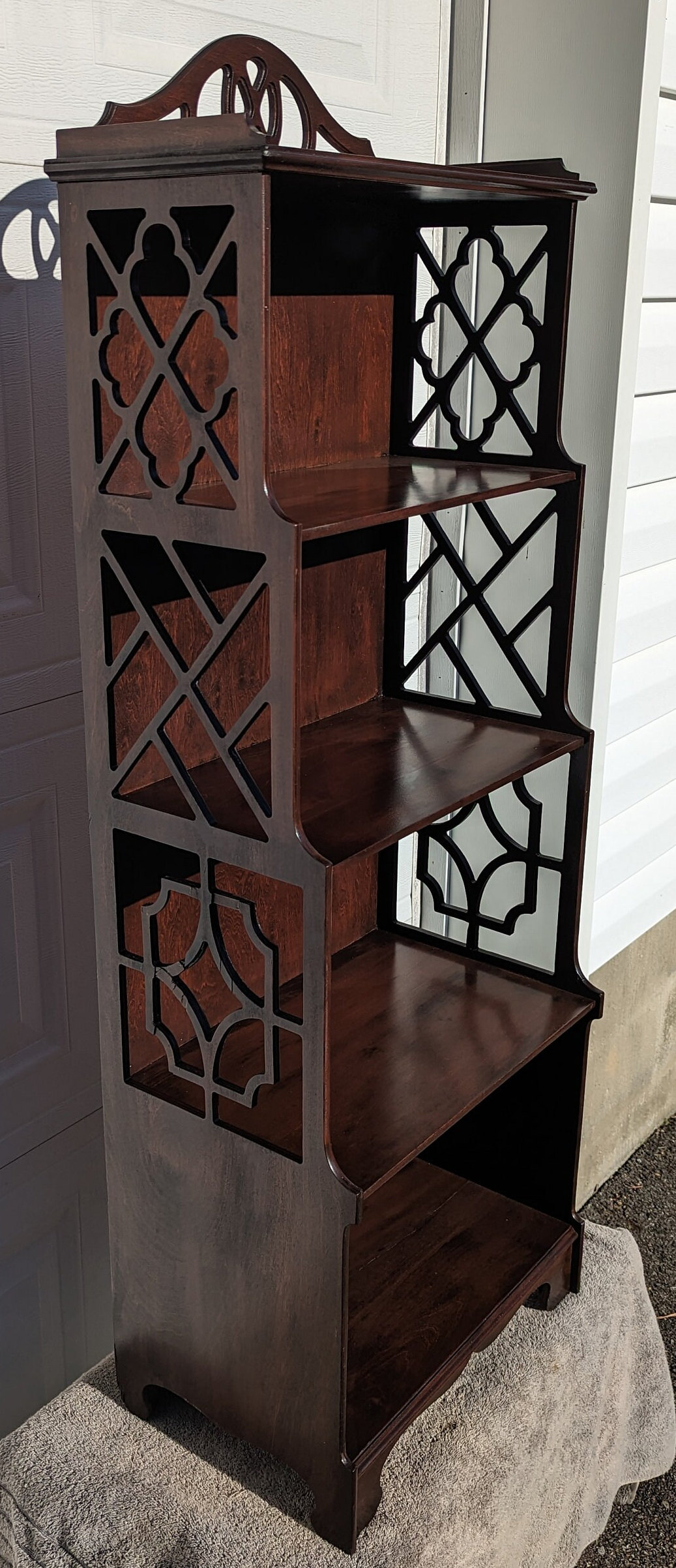 RARE Fantastic Find!  Amazing Antique Ornate Hand Carved Fretwork Mahogany Bookcase Shelf Professionally Restored by Master Craftsman